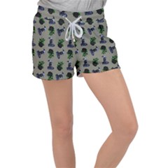 Gothic Girl Rose Grey Pattern Women s Velour Lounge Shorts by snowwhitegirl