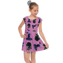 Gothic Girl Rose Light Pink Pattern Kids  Cap Sleeve Dress by snowwhitegirl