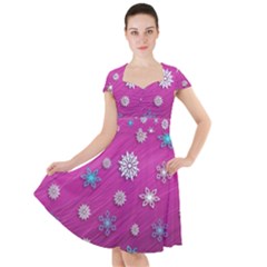 Snowflakes Winter Christmas Purple Cap Sleeve Midi Dress by HermanTelo