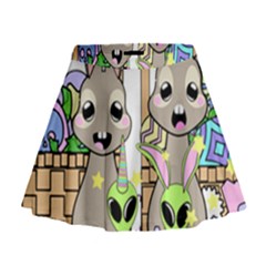 Graphic Kawaii Bunnies Mini Flare Skirt by Sudhe