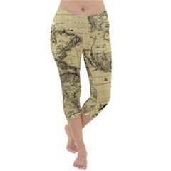 Map Vintage Old Ancient Antique Lightweight Velour Capri Yoga Leggings by Sudhe