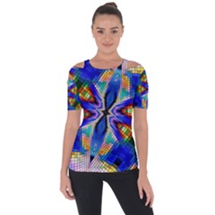 Art Kaleidoscope Meditation Mosaic Shoulder Cut Out Short Sleeve Top by Wegoenart