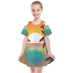 Sunset Beach Beach Palm Ocean Kids  Smock Dress by Simbadda