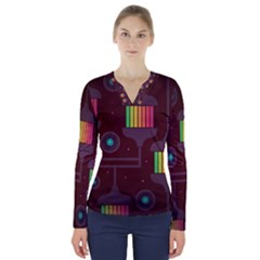 Non Seamless Pattern Background V-neck Long Sleeve Top by Simbadda