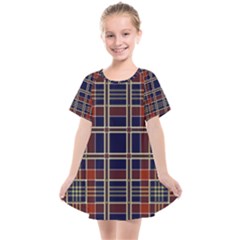 Plaid Tartan Scottish Navy Gold Kids  Smock Dress by Simbadda