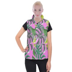 Tropical Greens Leaves Design Women s Button Up Vest by Simbadda