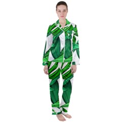 Leaves Tropical Monstera Summer Satin Long Sleeve Pyjamas Set by Simbadda