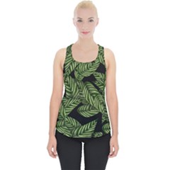 Leaves Black Background Pattern Piece Up Tank Top by Simbadda