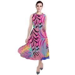 Illustration Reason Leaves Design Round Neck Boho Dress by Simbadda