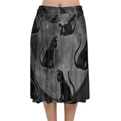 Black Cat Full Moon Velvet Flared Midi Skirt by bloomingvinedesign