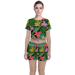 Tropical Leaves                  Crop Top And Shorts Co-ord Set by LalyLauraFLM