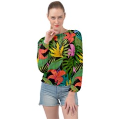 Tropical Leaves                  Banded Bottom Chiffon Top by LalyLauraFLM