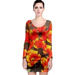 Orange Tulips At The Commons Long Sleeve Bodycon Dress by Riverwoman