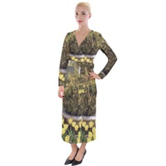 Columbus Commons Yellow Tulips Velvet Maxi Wrap Dress by Riverwoman