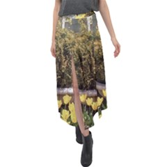 Columbus Commons Yellow Tulips Velour Split Maxi Skirt by Riverwoman