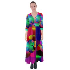 Fractal Artwork Abstract Background Button Up Maxi Dress by Sudhe