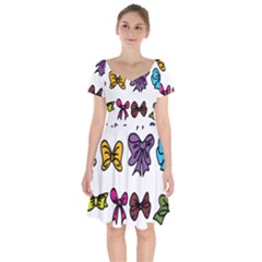 Bows Cartoon Ribbon Short Sleeve Bardot Dress by Bajindul