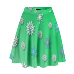 Snowflakes Winter Christmas Green High Waist Skirt by HermanTelo