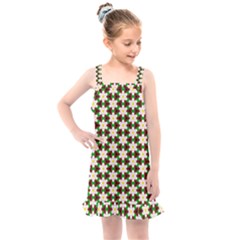 Pattern Flowers White Green Kids  Overall Dress by HermanTelo