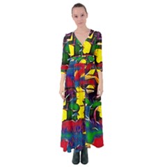 Colorful Shapes Abstract Painting                         Button Up Maxi Dress by LalyLauraFLM