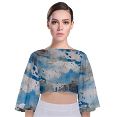 Watercolor Splatter Tie Back Butterfly Sleeve Chiffon Top by blkstudio