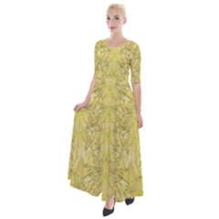 Flowers Decorative Ornate Color Yellow Half Sleeves Maxi Dress by pepitasart