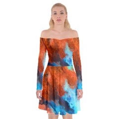 Orange Blue Texture                     Off Shoulder Skater Dress by LalyLauraFLM