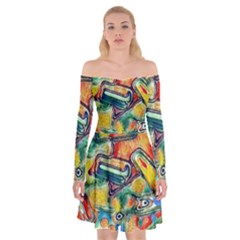 Colorful Painted Shapes                     Off Shoulder Skater Dress by LalyLauraFLM