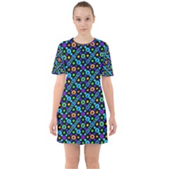 Have Fun Multicolored Text Pattern Sixties Short Sleeve Mini Dress by dflcprintsclothing