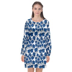 Blue Roses Long Sleeve Chiffon Shift Dress  by bloomingvinedesign