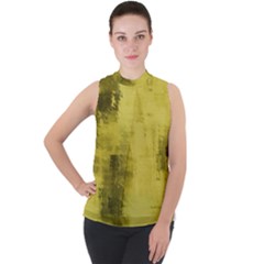 Watercolor Wash - Yellow Mock Neck Chiffon Sleeveless Top by blkstudio