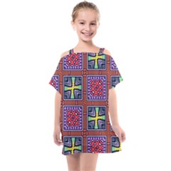 Shapes In Squares Pattern                    Kids  One Piece Chiffon Dress by LalyLauraFLM