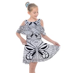 Mandala Butterfly Insect Kids  Shoulder Cutout Chiffon Dress by Wegoenart