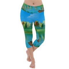 Digital Art Artwork Landscape Boat Lightweight Velour Capri Yoga Leggings by Wegoenart