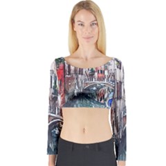 Venice Water Laguna Italy Long Sleeve Crop Top by Wegoenart