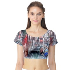 Venice Water Laguna Italy Short Sleeve Crop Top by Wegoenart