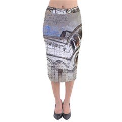 Building Architecture Columns Velvet Midi Pencil Skirt by Wegoenart