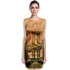 Architecture Buildings City Bridge Sleeveless Velvet Midi Dress by Wegoenart