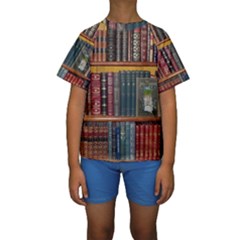 Books Library Bookshelf Bookshop Kids  Short Sleeve Swimwear by Wegoenart