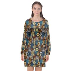 Daisies Variation 1 Long Sleeve Chiffon Shift Dress  by bloomingvinedesign