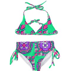 Purple Shapes On A Green Background                        Kids  Classic Bikini Set by LalyLauraFLM