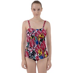 Road Signs Twist Front Tankini Set by ArtworkByPatrick