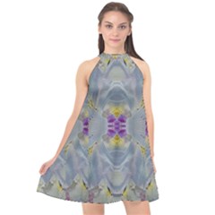 We Are Flower People In Bloom Halter Neckline Chiffon Dress  by pepitasart