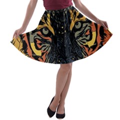 Tiger Predator Abstract Feline A-line Skater Skirt by Pakrebo