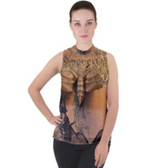 Night Moth Mock Neck Chiffon Sleeveless Top by Riverwoman