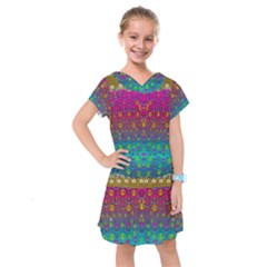 Signs Of Peace  In A Amazing Floral Gold Landscape Kids  Drop Waist Dress by pepitasart