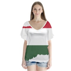 Hungary Country Europe Flag V-neck Flutter Sleeve Top by Sapixe