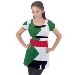 Sudan Flag Map Geography Outline Puff Sleeve Tunic Top by Sapixe