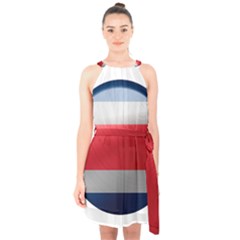 Costa Rica Flag Country Symbol Halter Collar Waist Tie Chiffon Dress by Sapixe