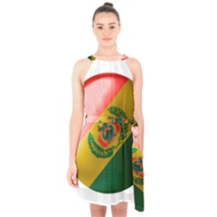 Bolivia Flag Country National Halter Collar Waist Tie Chiffon Dress by Sapixe